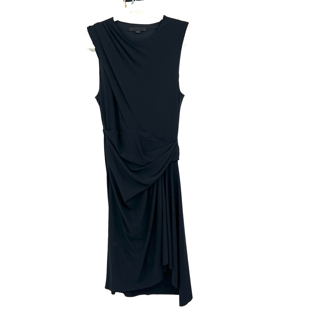 Alexander Wang black‎ drape front midi dress classic minimalist cocktail LBD 10
